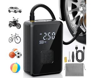 Oasser Mini Compressore Aria Portatile Auto, 150PSI (10,3Bar) Cilindro 17 mm con Schermo LCD Digitale e Torcia LED Type-C USB Ricaricabile, Dotato di Tubo Flessibile da 30 cm e Borsa di Stoccaggio