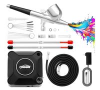 Oasser Mini Kit Aerografo 36PSI,Portatile Airbrush con Compressore Professionale Aerografo Doppia Azione, Ugello 0,2 0,3 0,5 mm Kit di puliziaper Modellismo per Verniciare, Pasticceria Unghie Nero