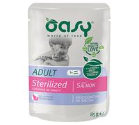 85 gr Oasy Alimento Completo Cibo Umido Bocconcini in Salsa Adult per Gatti Adulti Castrati o Sterilizzati con Salmone in Busta Gluten Free