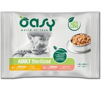 Oasy Cat Bocconcini in Salsa Flowpack Adult Sterilised con Pollo e Salmone 4x85 gr