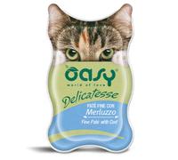Oasy Delicatesse 85 gr - Paté con Merluzzo - Confezione da 18 pezzi - Cibo umido per gatti - 1° ORDINE? scegli lo sconto BZR5 / BZR20 + 200 punti fedeltà