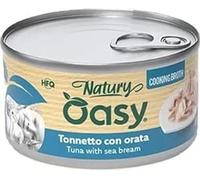 85 gr Oasy Natury Sfilaccetti di Pesce in Brodo di Cottura Alimento Completo Cibo Umido per Gatti Adulti Gusto Tonnetto con Orata
