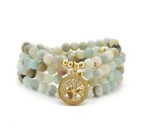 oasymala Accessori per la meditazione, 108 perle Mala, ciondolo albero della vita in oro, bracciale o collana di perle yoga per uomo o donna (Amazzonite)