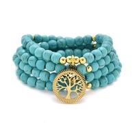 oasymala Accessori per la meditazione, 108 perle Mala, ciondolo albero della vita in oro, bracciale o collana di perle yoga per uomo o donna (Turchese verde (Green Turquoise))