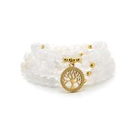 oasymala Accessori per la meditazione, 108 perle Mala, ciondolo albero della vita in oro, bracciale o collana di perle yoga per uomo o donna (Giada bianca (White Jade))