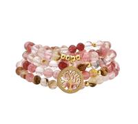 oasymala Accessori per la meditazione, 108 perle Mala, ciondolo albero della vita in oro, bracciale o collana di perle yoga per uomo o donna (Tormalina anguria (Watermelon Tourmaline))