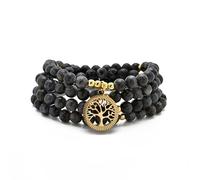 oasymala Accessori per la meditazione, 108 perle Mala, ciondolo albero della vita in oro, bracciale o collana di perle yoga per uomo o donna (Labradorite)