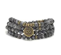 oasymala Bracciale Mala 108 Perle con Ciondolo OM in Pietra Naturale - Accessorio per Yoga e Meditazione (Labradorite (Labradorite))