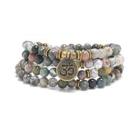 oasymala Bracciale Mala 108 Perle con Ciondolo OM in Pietra Naturale - Accessorio per Yoga e Meditazione (Indian Agate (Agata Indiana))
