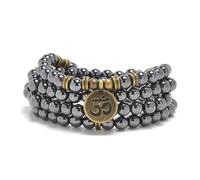 oasymala Bracciale Mala 108 Perle con Ciondolo OM in Pietra Naturale - Accessorio per Yoga e Meditazione (Hematite (Ematite))