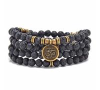 oasymala Bracciale Mala 108 Perle con Ciondolo OM in Pietra Naturale - Accessorio per Yoga e Meditazione (Lava (Lava))