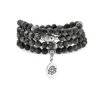 oasymala Bracciale Mala da 6 mm con 108 perline, collana Yoga Zen con ciondolo Buddha e loto per la preghiera (Labradorite)