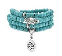 oasymala Bracciale Mala da 6 mm con 108 perline, collana Yoga Zen con ciondolo Buddha e loto per la preghiera (Turchese verde (Green Turquoise))