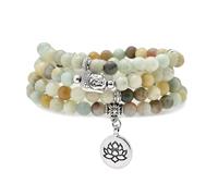 oasymala Bracciale Mala da 6 mm con 108 perline, collana Yoga Zen con ciondolo Buddha e loto per la preghiera (Amazzonite)
