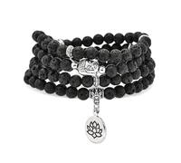 oasymala Bracciale Mala da 6 mm con 108 perline, collana Yoga Zen con ciondolo Buddha e loto per la preghiera (Lava)
