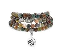 oasymala Bracciale Mala da 6 mm con 108 perline, collana Yoga Zen con ciondolo Buddha e loto per la preghiera (Agata indiana (Indian Agate))