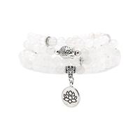 oasymala Bracciale Mala da 6 mm con 108 perline, collana Yoga Zen con ciondolo Buddha e loto per la preghiera (Giada bianca (White Jade))