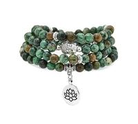 oasymala Bracciale Mala da 6 mm con 108 perline, collana Yoga Zen con ciondolo Buddha e loto per la preghiera (Turchese africano (African Turquoise))