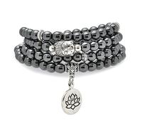 oasymala Bracciale Mala da 6 mm con 108 perline, collana Yoga Zen con ciondolo Buddha e loto per la preghiera (Ematite (Hematite))