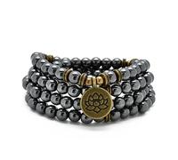 oasymala Bracciale o collana con 108 perle di Mala curative con ciondolo di loto dorato