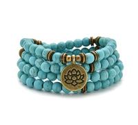 oasymala Bracciale o collana con 108 perle di Mala curative con ciondolo di loto dorato (Turchese verde (Green Turquoise))