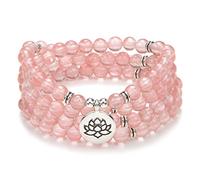 oasymala Chanting Mala Prayer Beads 108 Bracciale collana per meditazione con piccolo ciondolo fiore di loto (Tormalina di anguria (Watermelon Tourmaline))