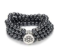 oasymala Chanting Mala Prayer Beads 108 Bracciale collana per meditazione con piccolo ciondolo fiore di loto (Ematite (Hematite))