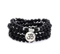 oasymala Ciondolo con simbolo yoga 108 Bracciale o collana da meditazione con perline di Mala per uomo o donna (Agata nera (Black Agate))