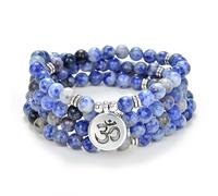 oasymala Ciondolo con simbolo yoga 108 Bracciale o collana da meditazione con perline di Mala per uomo o donna (Agata di diaspro macchia blu (Blue Spot Jasper Agate))
