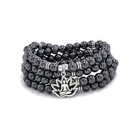 oasymala Versatile collana Mala con 108 perle di pietra con ciondolo yoga - Indossabile come braccialetto (Ematite (Hematite))