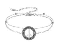 OATHCAF Bracciale segno della pace in acciaio inox doppio strato con catene regolabili perline gioiello amore felicità da donna ciondolo regalo vistoso