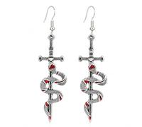 OATHCAF Orecchini Pendenti con Serpente e Spada Donna Argento Anticato Stile Gotico Smalto Rosso Pugnale Chiusura ad Amo