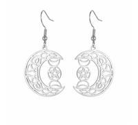 OATHCAF Orecchini pendenti luna celtica Triplice Dea in acciaio inox con pentagramma accessorio mistico cavo gioiello per donna ciondoli regalo