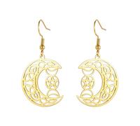 OATHCAF Orecchini pendenti luna celtica Triplice Dea in acciaio inox con pentagramma accessorio mistico cavo gioiello per donna ciondoli regalo