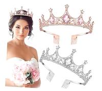 OATIPHO 2 Pezzi Coroncina Sposa con Pettine Tiara Rosa e per Matrimonio Compleanni e Speciali Accessori Nuziali per Donne e Ragazze