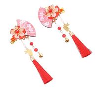 OATIPHO 2pezzi Clip Capelli Donna Ventaglio Rosso Stile Giapponese Con Nappine Per Kimono e Cerimonie Accessori Fiori Decorativi Eleganti Per Acconciature e Cosplay
