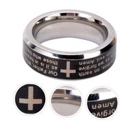 OATIPHO Anello Della Bibbia In Acciaio Inossidabile Anello Con Croce Donna Fede Preghiera Sterling Signore Band Ortodosso Matrimonio Uomo Cattolico Argento L'Anello Anelli Religiosi