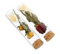 OATIPHO Mini Bottiglie di Vetro con Tappo di Sughero, Set da 2 Bottigliette dei Desideri con Fiori Secchi Rossi e Gialli, Decorazione Casa e Ufficio, Accessori Decorativi per Ambienti