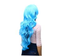 OATIPHO Parrucca Ricci Blu Bangs Parrucca Colorato Onda Parrucca Da Festa Pazzo Parrucche Frontali in Pizzo Umani Pastello Amare Margine Funky Parrucche Ricci Con Frangia Tu