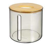 OATIPHO Porta Fazzoletti Rotondo Coperchio in Bambù e Plastica, Distributore di Tovaglioli da Tavolo Trasparente Color Tè, Organizer per Pezzi di Carta Adatto a Casa, Ufficio e Bagno