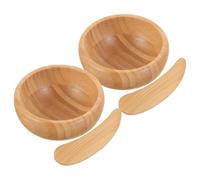 OATIPHO Set 2 Ciotole in Bamboo con Coperchio Ermetico e Mini Spatola per Maschere Viso Ciotole per Trattamenti Viso Portatili in Materiale Sostenibile Strumento per Miscelare Cosmetici