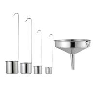 OATIPHO Set 5 Pezzi Mestoli in Acciaio Inox 50-500 Ml con Imbuto Filtro da Cucina per Olio, Vino e Salse, Utensili per Trasferimento Liquidi e Ingredienti, per Casa, Ristoranti e Bar