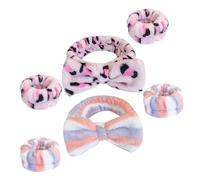 OATIPHO Set da 6 Fasce per Lavaggio del Viso in Flanella Assorbente Design Leopardato e a Righe Fascia per Chioma e Braccialetti per Polso per Donne e Ragazze per Spa Trucco e Pulizia