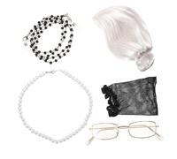 OATIPHO Set Parrucca Da Nonna Per Cosplay - Costume Da Vecchia Signora Con Occhiali Collana E Orecchini