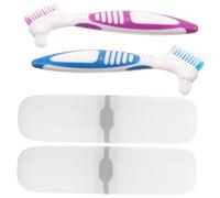 OATIPHO Spazzolino Per Dentiere a Doppia Testa Set Da 2, Mini Multifunzionale Portatile Setole Rigide, Strumenti Per La Pulizia Protesi Dentaria Personale Per Uso Domestico e Da Viaggio