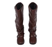 OATIPHO Stivali da Donna a Metà Polpaccio in PU Marrone Stile Cowgirl Alti Fino al Ginocchio Polpaccio Largo Suola Resistente e Design Vintage per Feste Country e Uso Urbano