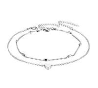 oAtm0eB avigliera a doppio strato, elegante cavigliera da donna con ciondolo a forma di cuore, per vacanze, feste, sandali, a piedi nudi, regalo argento