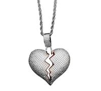 oAtm0eBcl Collana alla moda con ciondolo a forma di cuore spezzato, unisex, con strass