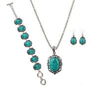 oAtm0eBcl Set di gioielli da 4 pezzi, collana con turchese finto turchese, orecchini vintage da donna con ciondolo a forma di fiore, collana con gancio e orecchini, set di braccialetti