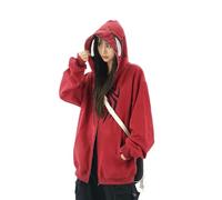 OATSBAS Felpa con cappuccio in stile Hip Hop da donna e uomo, con grafica stampata a ragno, cerniera a tutta lunghezza, vestibilità oversize in stile kawaii, Rosso, X-Large